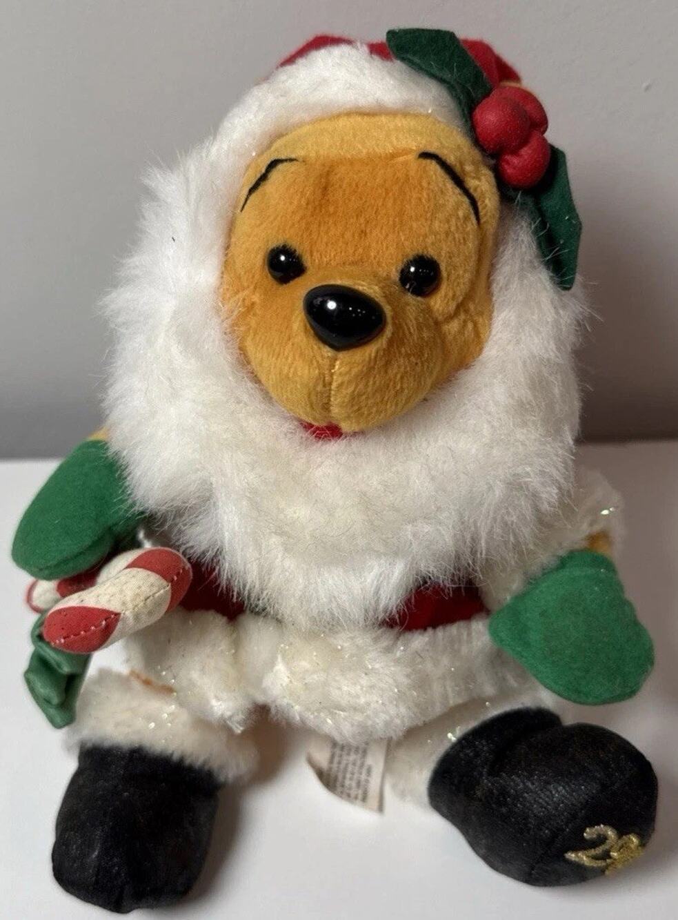 Disney Winnie the Pooh Santa Plush 2000 Christmas Holiday Candy Cane 6.5”